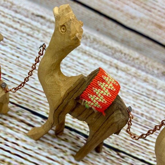 Vintage Hand Carved Olive Wood Camel Train The Holy Land Bethlehem‎ Souvenir - Picture 7 of 11